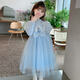 Annie Youer Girls Elsa Princess Dress Autumn Sweater Skirt Children's Dress Autumn and Winter Frozen Girl Elsa Dress Blue Velvet 110