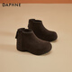Daphne short boots for women thick-soled low-heeled inner heightening solid color plus velvet comfortable round toe back zipper ankle boots for women brown 37