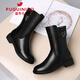 Fuguiniao boots women's mid-calf boots genuine leather Martin boots autumn and winter plus fleece warm short boots plus fleece 37