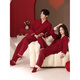 Yalu Red Couple Pajamas Pure Cotton Long Sleeve Wedding Suit for Men and Women for Spring and Autumn Chinese Style Festive Home Clothes Female M+ Male L M BY-Male 7211-Female 6211 Long Sleeves + Trousers