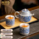 Shiyanling high-end dragon pattern gilt silver teapot tea set one pot two cups Kung Fu tea set for home use as a souvenir for elder leaders Dragon pattern silver gilt Han Dynasty tile teapot set 3 pieces gift box