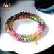 Bailuoqi Neon Rainbow Tourmaline Jade 108 Buddha Beads Bracelet Women's Light Luxury 999 Gold Bracelet Three Circles Beads 4mm
