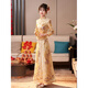 ROAR UTHAUG Champagne Show and Dress Bridal 2024 New Chinese Style Wedding Dress Small Toast Dress Autumn and Winter Wedding Dress High-end Gold Beads (No Headgear) S