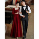 Miaomiaoxi long-sleeved toast dress bride 2025 new autumn and winter engagement home dress can be worn at ordinary times temperament burgundy for women red L