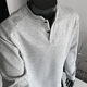 Homlean American Henry collar long-sleeved T-shirt men's autumn new loose shoulder casual polo shirt HB98 light gray 4XL
