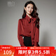 Late White New Product 2025 Autumn Style Chinese Red Lace Elegant Shirt Commuting Solid Color Light Mature Fashion Shirt Women Dark Red M