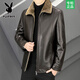 Playboy leather jacket men's autumn and winter leather jacket short middle-aged and elderly winter cotton coat plus velvet thickened dad winter clothes black thickened XL 180/96A 125-140Jin Jin equals 0.5 kg