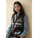 Mystery Show Animal Jacquard Vest Women's 2025 Winter Floral Velvet Yarn Retro Stacked Knitted Vest Brown Color Vest One Size