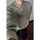 Old Money Style Henley Collar Sweater Men's Spring and Autumn Loose Trendy Heavyweight Knitwear Trendy Brand Premium Sense Floral Gray 2XL