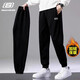Skechers sweatpants men's velvet pants 2025 winter new fitness running trousers loose black casual warm sweatpants M154-0018 carbon black velvet S/165