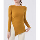 Nude long-sleeved butt-covering yoga wear blouse for women with side slits, loose casual sports Pilates fitness top, bright yellow L