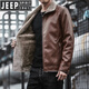 JEEP SPIRIT Jeep Leather Jacket Men's Autumn and Winter Leather Jacket Motorcycle Leather Retro Harley Motorcycle Riding Suit Pilot Black 2XL