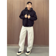 Jufeng American mature men's three-piece autumn and winter outfit, a complete set of scimitar pants, fake two-piece cotton suit, jacket, three-piece suit, black jacket, cotton suit + black Henry M