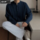 JEEP SPIRIT Lazy Henry Collar Sweater Men's Autumn and Winter Style Korean Style Casual Loose Niche Knitwear Men Navy Blue M