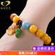 Genormanmann natural amber beeswax bead bracelet chicken fat yellow bracelet beeswax fish pendant with jasper leaves Chinese Valentine's Day gift beeswax bracelet type A 16g 10mm 15 pieces