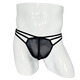 Men's elastic thong transparent sexy mesh underwear hollow underwear gay sexy suit hollow strap 1 black