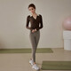 Elegant Yoga Wear Women's Autumn and Winter Sports Top Long Sleeve Running Fitness Pilates Training Set Coconut Brown L