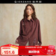 Giordano designer women's new textured embroidered pocket point collar loose long-sleeved shirt 18345223