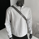 Homlean American Henry collar long-sleeved T-shirt men's autumn new loose shoulder casual polo shirt HB98 light gray 4XL