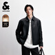 JACK&JONES Men's 2025 Winter Leather Texture Sheep Leather Trendy Jacket E40 Black 175/96A