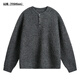 YISHion light luxury old money Henry collar polo sweater men's autumn and winter texture thickened warm sweater lazy wind sweater jacket charcoal gray M