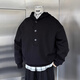 Vimadtly retro 350g air layer henley collar loose hooded sweatshirt men black S