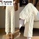 Woodpecker winter outer wear thickened fashionable straight pants 2025 new cold-proof small warm large size loose cotton pants for women beige M recommended 80-100Jin Jin equals 0.5 kg