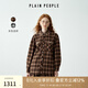PLAIN PEOPLE Barn style retro college plaid long-sleeved shirt top for women coffee color 2025 winter new style coffee color S