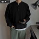 JEEP SPIRIT Lazy Henry Collar Sweater Men's Autumn and Winter Style Korean Style Casual Loose Niche Knitwear Men Navy Blue M