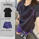 Nanbo Maru outdoor sunscreen badminton quick-drying dry clothes women's short-sleeved T-shirts for small people to wear mountain cycling clothes sportswear two-piece set black quick-drying_drying T-shirt + purple quick-drying_drying shorts M_100-115Jin Jin equals 0.5 kg
