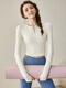 Yuebu beautiful yoga clothing tops for women with chest pads sports fitness clothing Pilates training set 2025 new long-sleeved summer milk white long-sleeved half-zip S