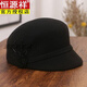 Hengyuanxiang Hat Women's Autumn and Winter Korean Style Elegant Flower Wool Equestrian Hat Fashionable Versatile Peaked Hat British Retro Hat Black Adjustable (56-58cm)