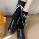 Shiganu long bow knitted socks for women autumn and winter thickened leg warmers black long pile socks jk Japanese socks black socks 40cm + white bow