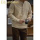 ElegantMan's workwear American retro cotton half-cardigan henley shirt with different color thread pocket shirt loose tough guy style men's winter apricot M
