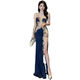 Evening dress 2023 new style female niche light luxury high-end nightclub temperament personalized design skirt host winter navy blue 2XL 2XL recommended 125-135Jin Jin equals 0.5 kg