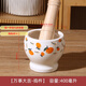 GIOIO special retro thickened garlic mortar for pounding garlic, hand-pressed lidded masher, commercial threaded grinding porcelain jar with lid, good luck, garlic pounder-400ml + beech stick