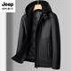 JEEP SPIRIT winter plus velvet thickened white duck down lining leather jacket men's hooded motorcycle jacket casual pu leather warm leather jacket black M 170