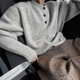 Lazy high-end Henley collar sweater for men in autumn and winter, Korean trendy brand design pullover soft waxy sweater top, light gray 2XL
