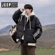 JEEP SPIRIT Jeep fake two-piece cotton coat men's winter loose casual thickened warm cotton coat jacket trendy student hooded cotton apricot XL