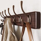 Clothes hanger, wall hanging clothes hook, entrance door, entrance door, rear entrance key, no punching solid wood, walnut color, 6 hooks, strong load-bearing solid wood