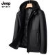 JEEP SPIRIT winter plus velvet thickened white duck down lining leather jacket men's hooded motorcycle jacket casual pu leather warm leather jacket black M 170