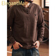 ElegantMan American outdoor mountain bamboo cotton long-sleeved T-shirt men's autumn new tough guy Henry collar bottoming shirt Brown M _Suitable for 110-130Jin Jin equals 0.5 kg
