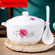 NAOISKEY High-temperature-resistant ceramic lard jar with double-ear perforated lid, large-capacity kitchen soup bowl, double-ear ceramic jar, elegant flower 8-inch large size (5Jin Jin is equal to 0.5kg)