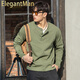 ElegantMan American Retro Henley Long Sleeve T-Shirt Men's 250g Cotton Side Seamless 2025 Winter Henley Collar Bottoming Shirt Green_ 250g Heavy Cotton S _Reference-125Jin Jin is equal to 0.5 kg