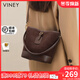 Viney cowhide bucket bag women's bag new crossbody bag high-end birthday gift for girlfriend and wife brown practical light luxury single shoulder large bag large capacity commuter fashion versatile casual handbag