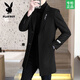 Playboy autumn and winter men's windbreaker mid-length Korean style slim woolen men's coat handsome high-end long woolen coat F81 black cotton thickened 2XL (130-145Jin Jin equals 0.5kg)