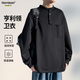 Homlean American retro long-sleeved T-shirt men's autumn Henry collar loose casual sweatshirt bottoming shirt HM07 black 2XL