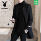 Playboy autumn and winter men's windbreaker mid-length Korean style slim woolen men's coat handsome high-end long woolen coat F81 black cotton thickened 2XL (130-145Jin Jin equals 0.5kg)
