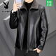 Playboy leather jacket men's autumn and winter leather jacket short middle-aged and elderly winter cotton coat plus velvet thickened dad winter clothes black thickened XL 180/96A 125-140Jin Jin equals 0.5 kg