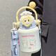 Fantasy Hello Kitty thermos cup for children, cute and good-looking water cup for girls, Sanrio DIY large-capacity straw pot, kitty cat (relaxed blue cat) 550mL, cleaning brush, non-slip bottom + portable + strap + two drinks + paint process